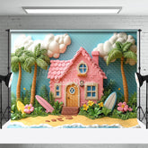 Lofaris Pink House Coconut Tree Summer Photo Backdrop